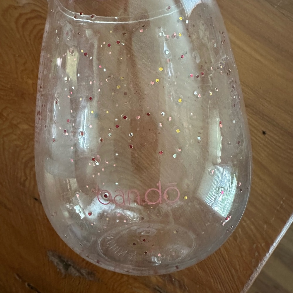 BANDO Acrylic Stemless Wine Glasses Pink Glitter Set of 4
